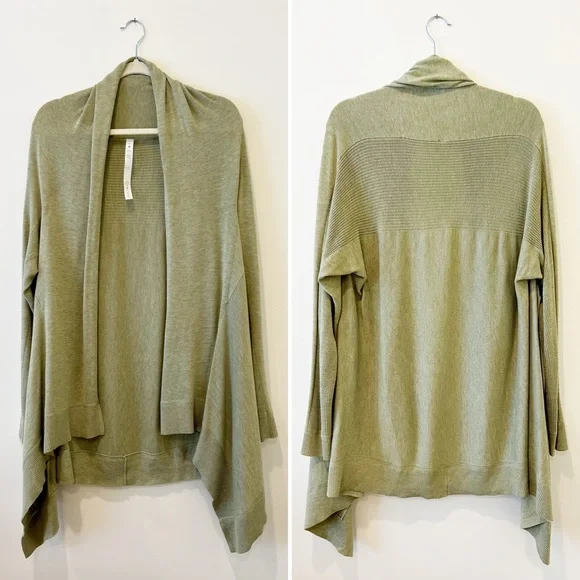Lululemon Cashlu Knit Wrap Womens Rosemary Green Open Front Waterfall Size M/L - Picture 3 of 7